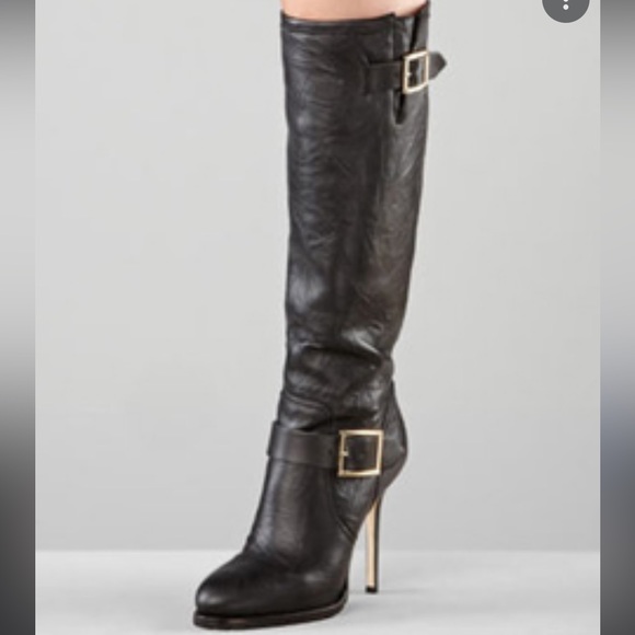 Jimmy Choo Black Biker Distressed Leather
Unlined Knee Length Boots - Picture 6 of 8